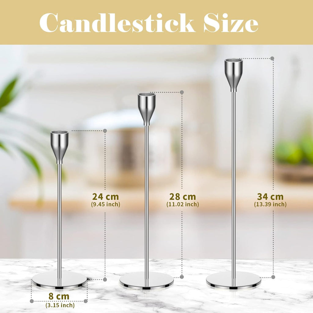 27 Pack Candles Holders, 9 Sets Metal Taper Candlestick Holders,Silver