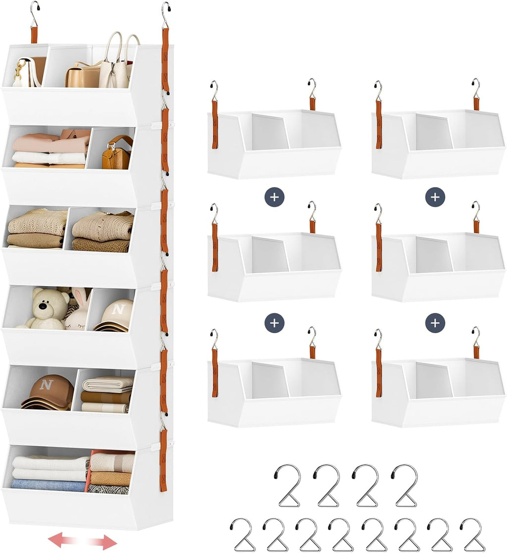 Hanging Closet Organizer Extra Large, Clothes Hanging Shelves for Closet with Divider, Collapsible Closet Storage System, Fabric Storage Bins for Home, Dorm, Rv, Sweaters, Handbags, Underwear, Sock