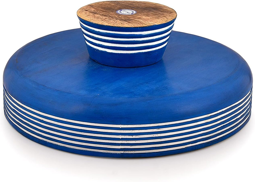 Samhita Mango Wood Fruit Bowl Rustic Blue Finish - Decorative Serving Bowl, Bluewash Burning Wood Centerpiece for Kitchen Counter & Dining Table (12" x 12" x 4.5")