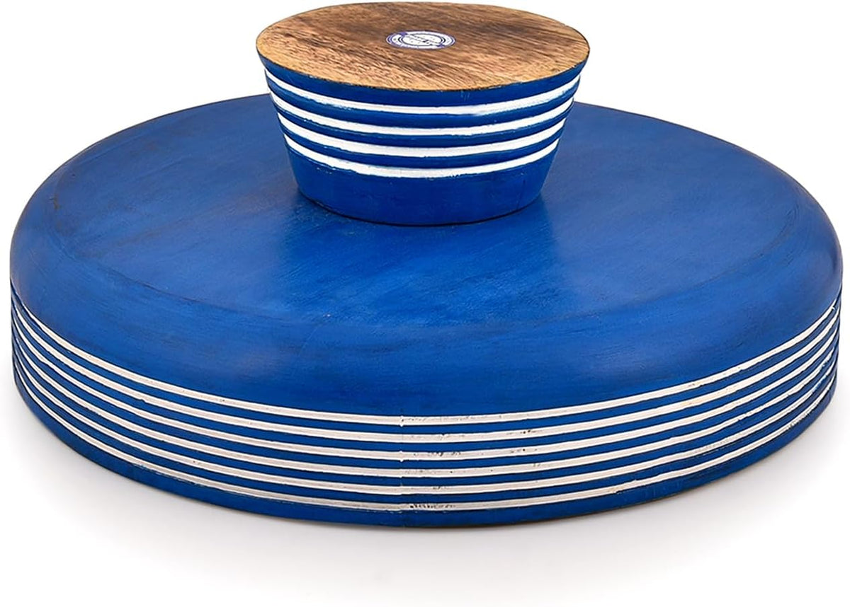 Samhita Mango Wood Fruit Bowl Rustic Blue Finish - Decorative Serving Bowl, Bluewash Burning Wood Centerpiece for Kitchen Counter & Dining Table (12" x 12" x 4.5")
