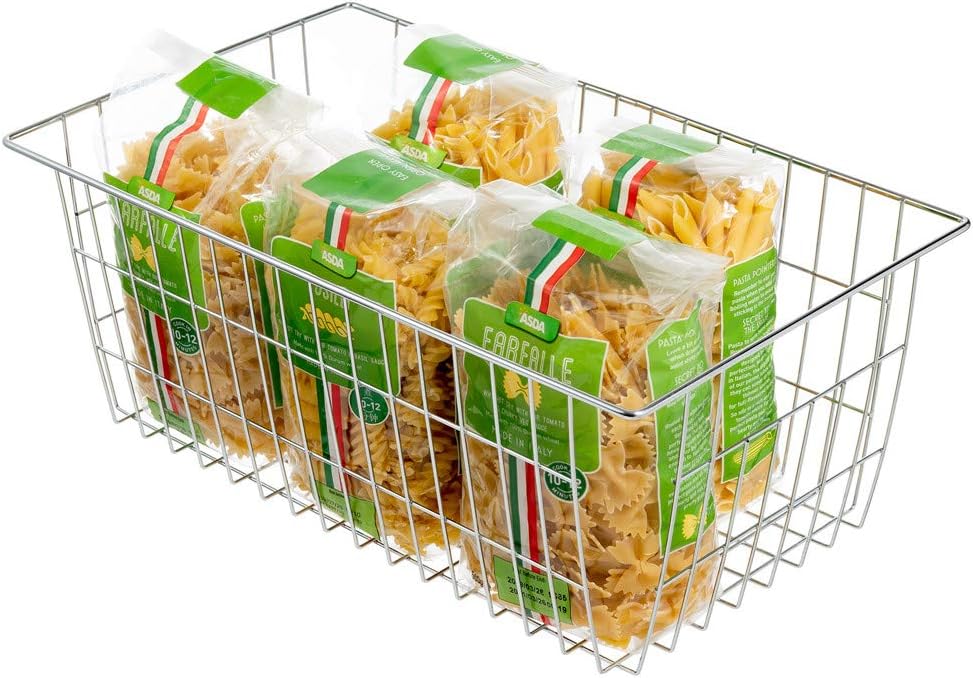 Freezer Wire Storage Baskets,Farmhouse Organizer Storage Bins Large Organizer Bins for Laundry Room, Closets, Garage, Office, Bathroom, Pantry Organization Storage Bins -Set of 2 (Chrome)