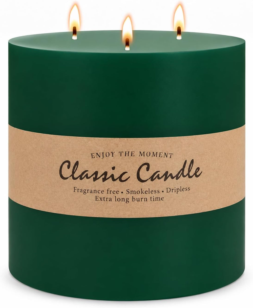 Large 3-Wick Green Pillar Candle - 6x6 Inch for Christmas Decoration