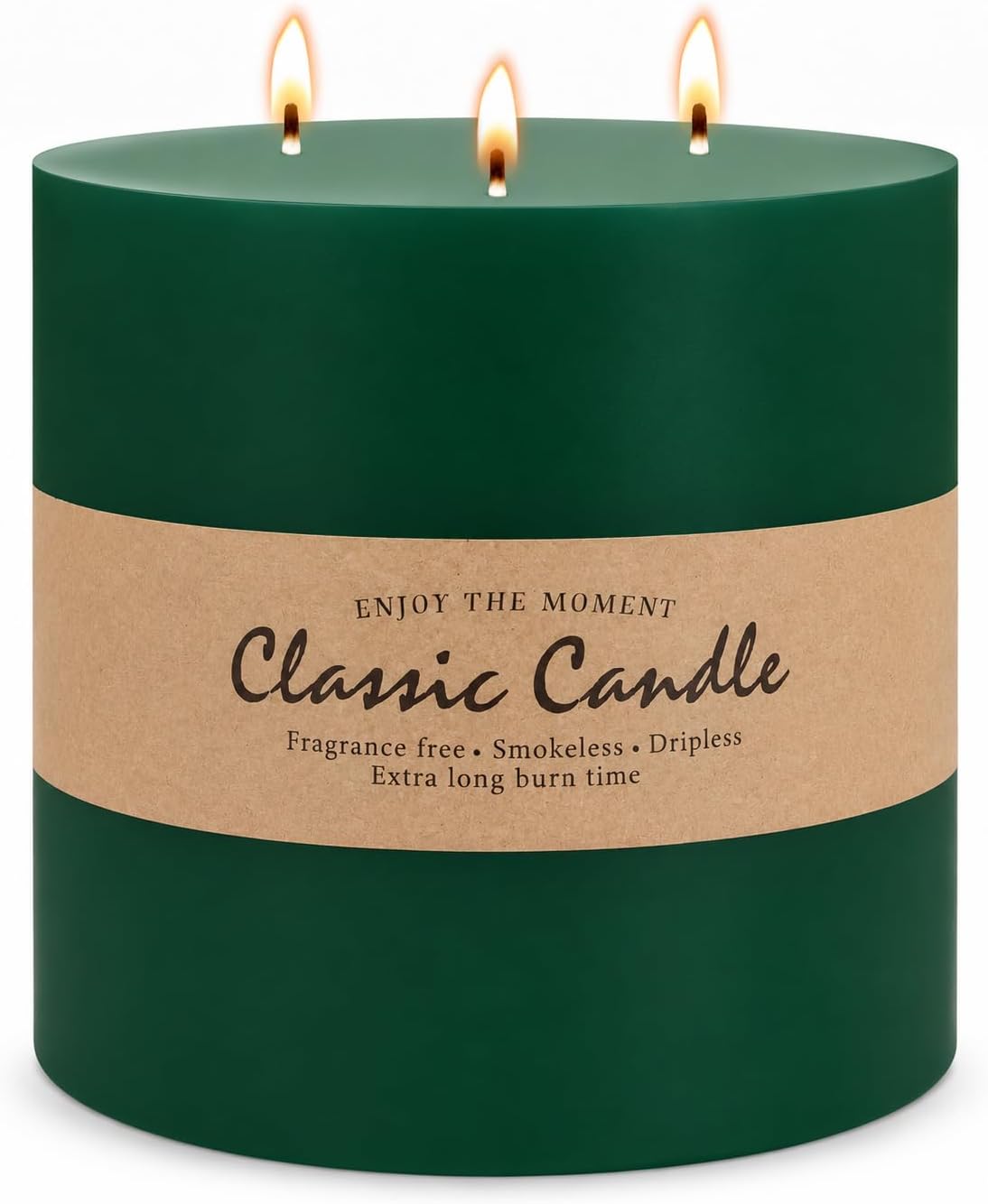 Large 3-Wick Green Pillar Candle - 6x6 Inch for Christmas Decoration