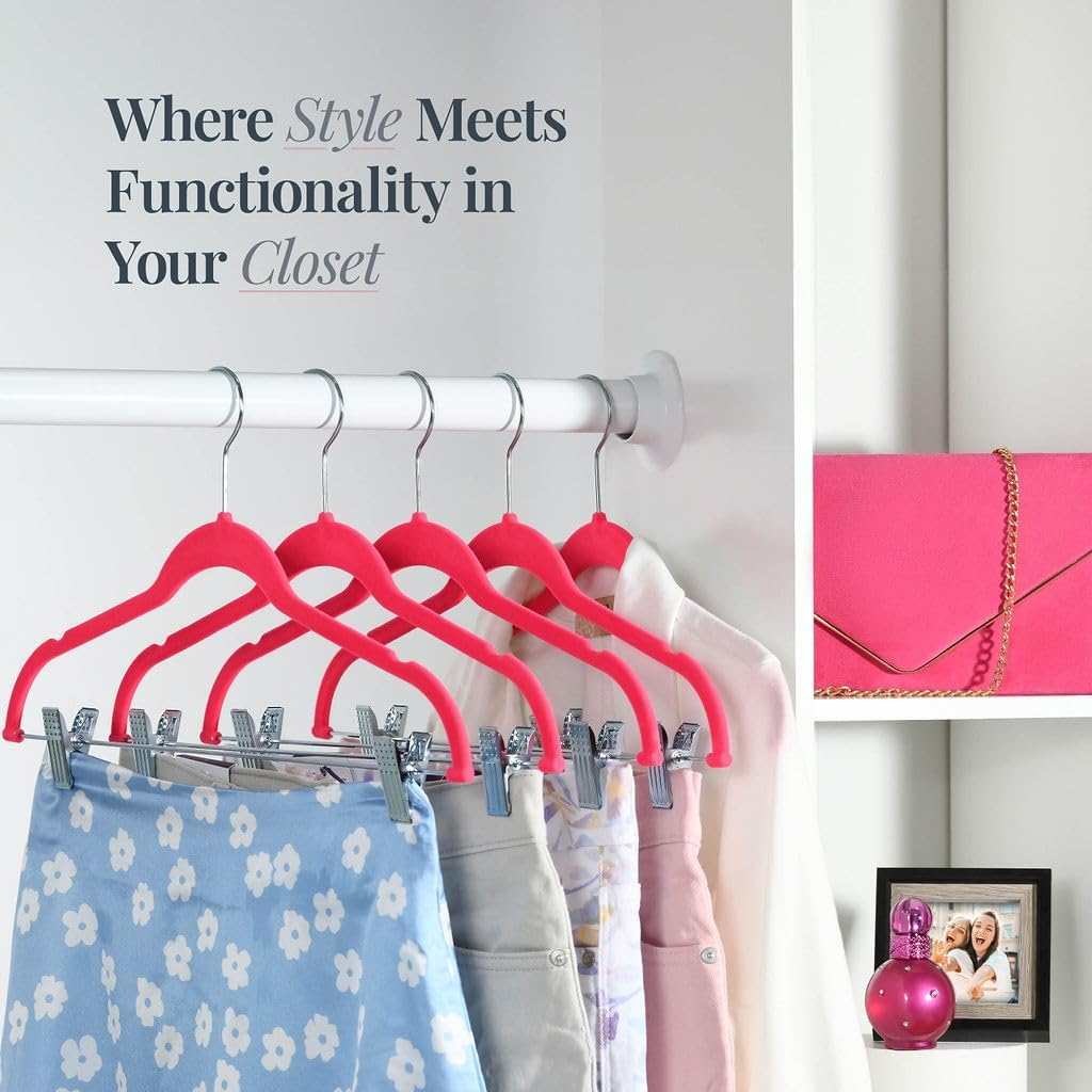 Home it Velvet Skirt Hangers with Clips, 10 Pack Pants Hangers Space Saving