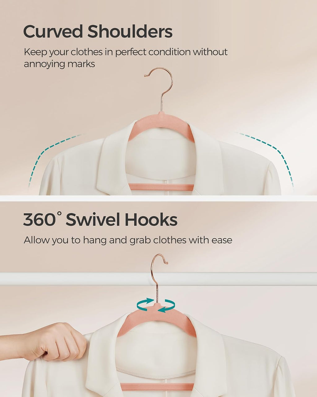 SONGMICS Velvet Hangers 50 Pack, Non-Slip Clothes Hangers, Coral Pink