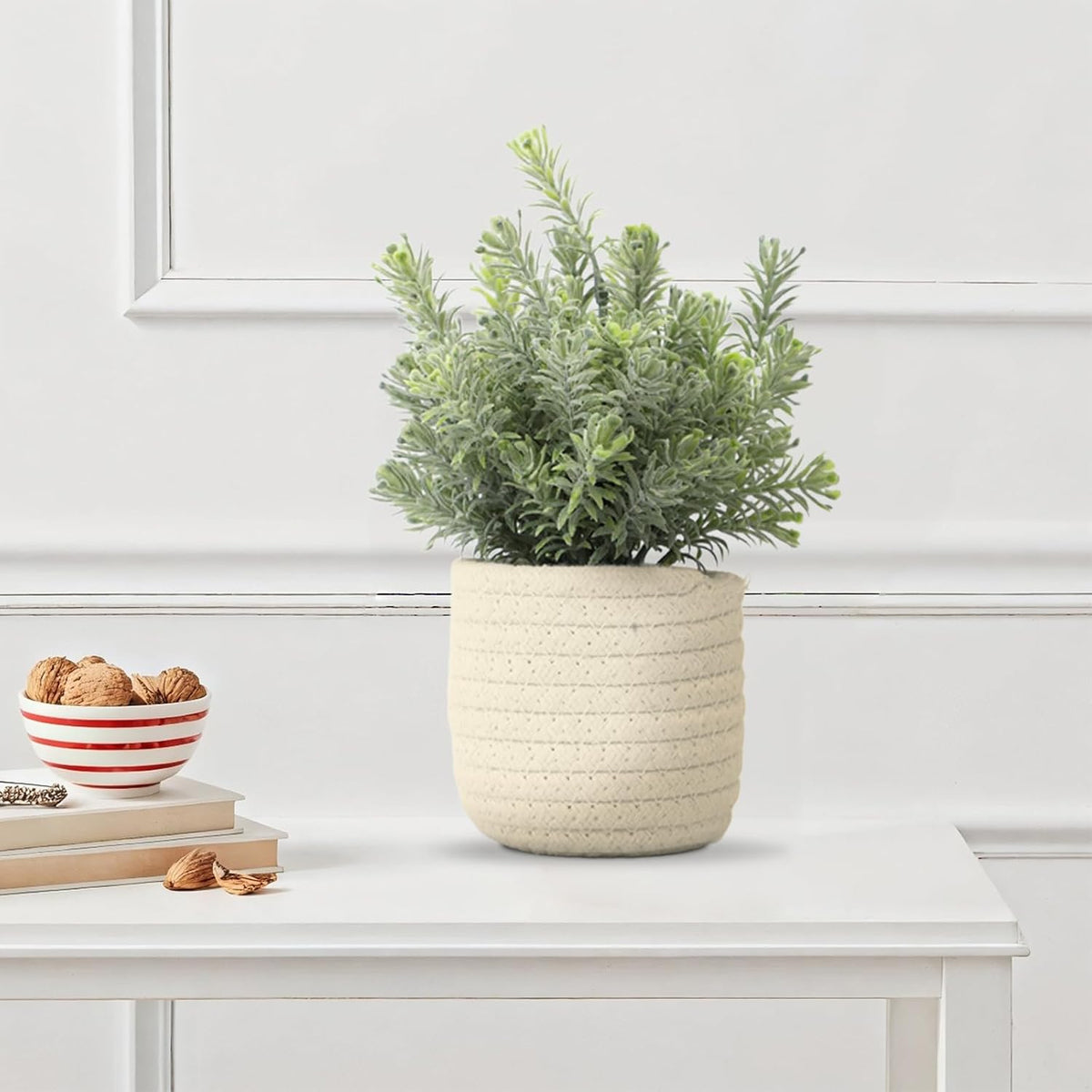 Hopewood Small Artificial Plants Eucalyptus with a Weave Basket Potted Plants for Home Office Desk Farmhouse Indoor Decor