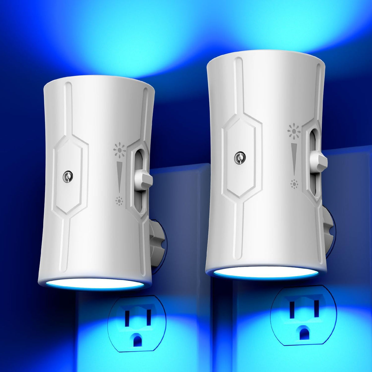fesnne Night Light, LED Night Lights Plug into Wall 2 Pack Blue 0-100LM Adjustable Brightness Light Sensor Plug in Night Light for Hallway, Bathroom, Adult