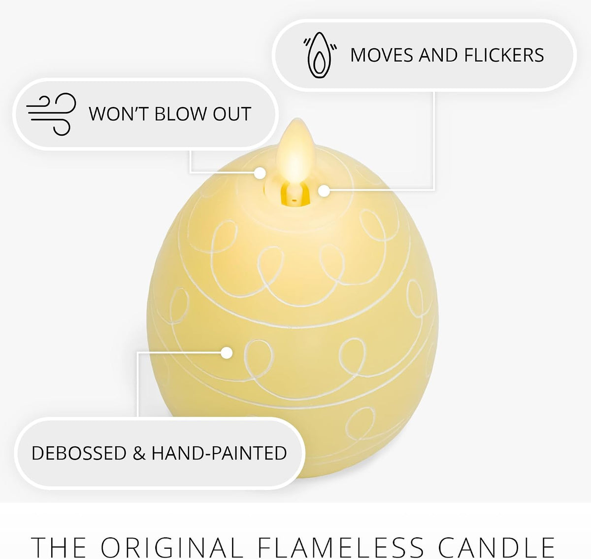 Luminara Easter Egg Candle - Lemon Chiffon 3.1" x 4.3" - Flameless Real-Flame Holiday - Inspired Decor - AA Batteries - Flickering LED Flame