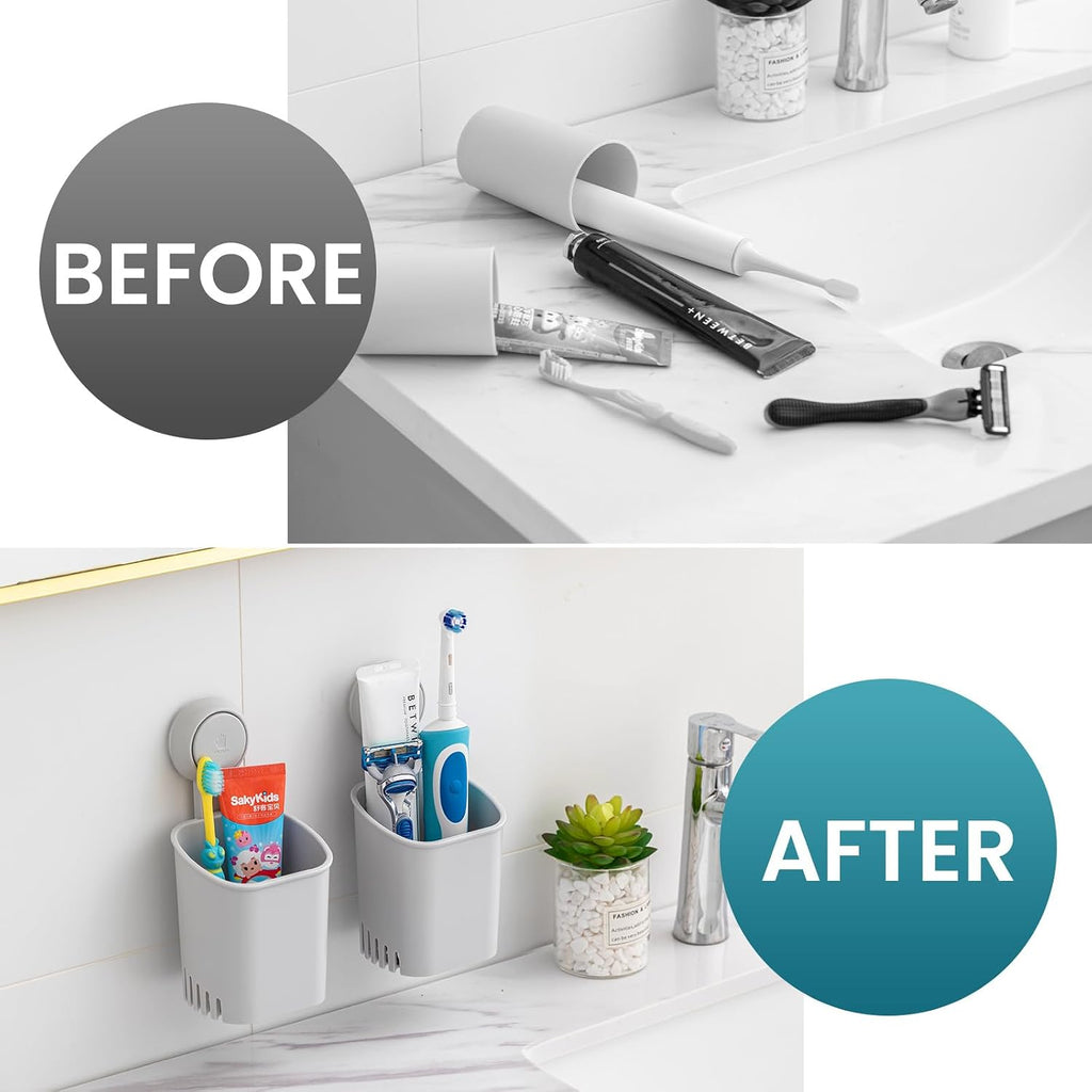 TAILI Suction Cup Toothbrush Holders for Bathroom Wall 2Pack, Gray