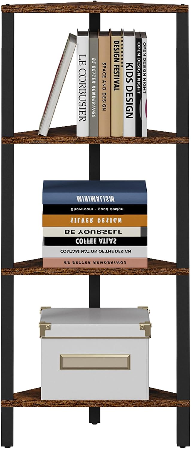 TUTOTAK Corner Shelf, 4-Tier Corner Bookshelf for Small Space