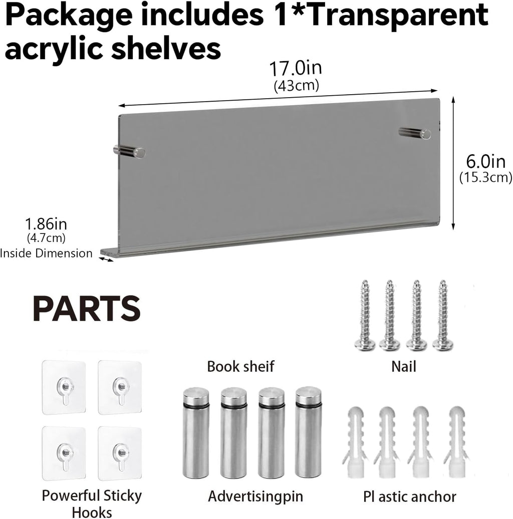 2-Pack 17" Black Acrylic Wall Mount Magazine Holder Rack Floating Shelf