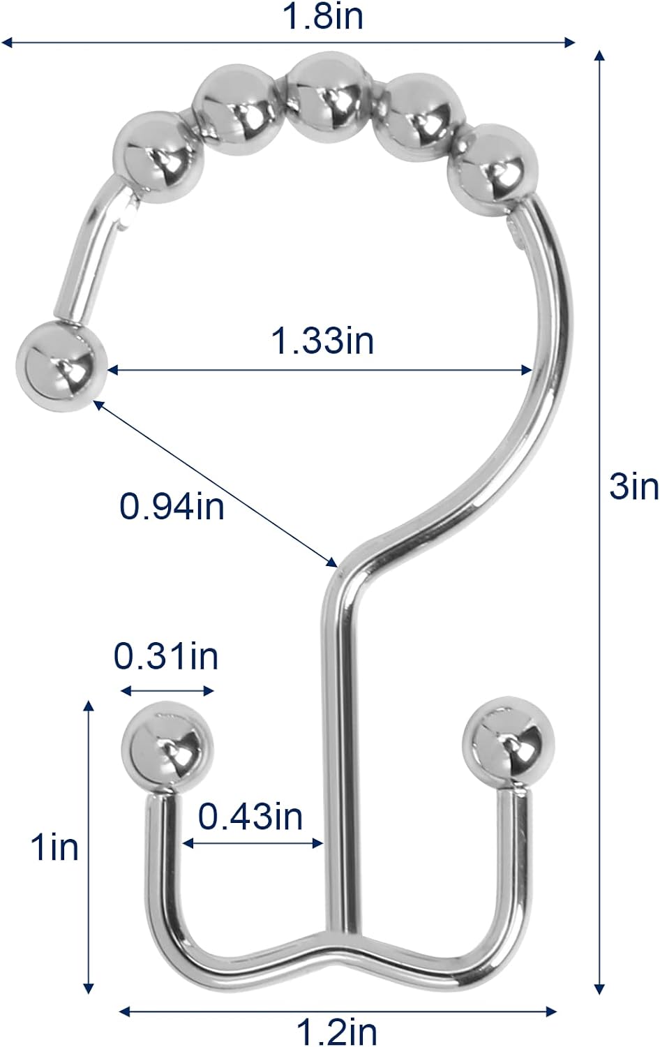 Gidse Shower Curtain Hooks,Sturdy Stainless Steel Double Sided Shower Hooks Rings for Bathroom Shower Curtain Rods Curtains Set of 12 Hooks - Chrome
