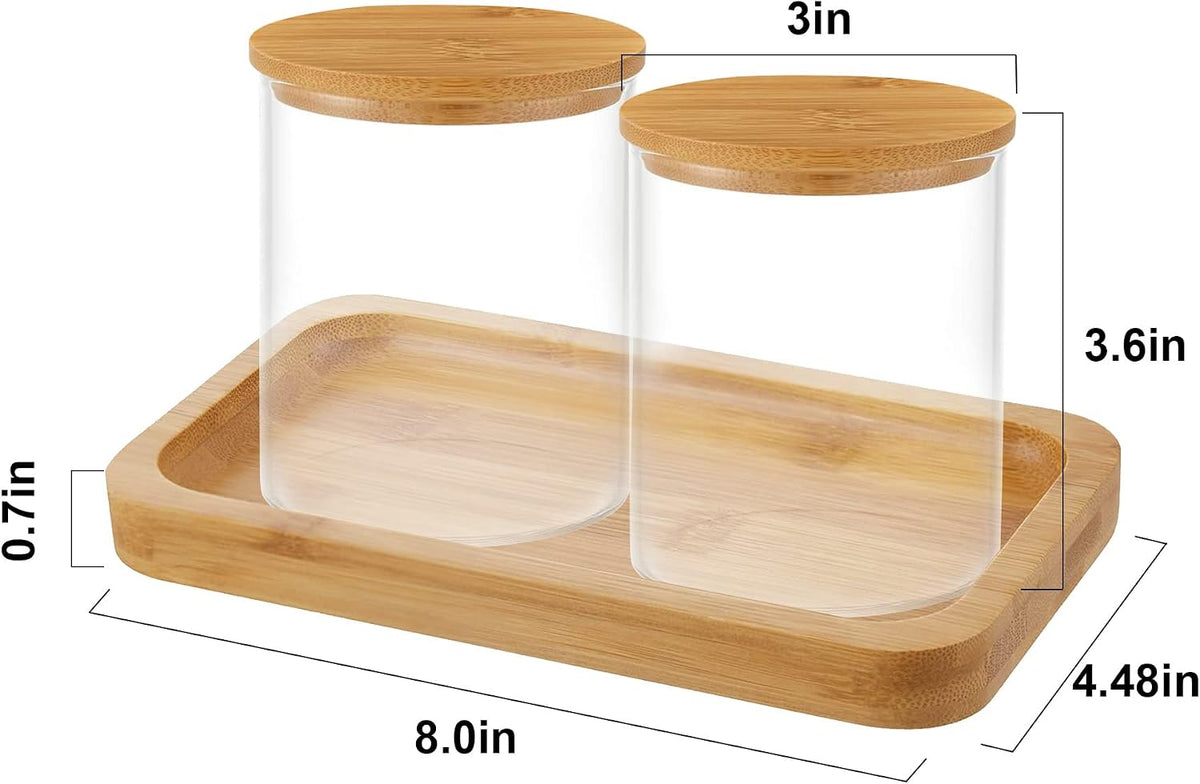 BKYFPQ Glass Qtip Holder Dispenser with Bamboo Vanity Tray