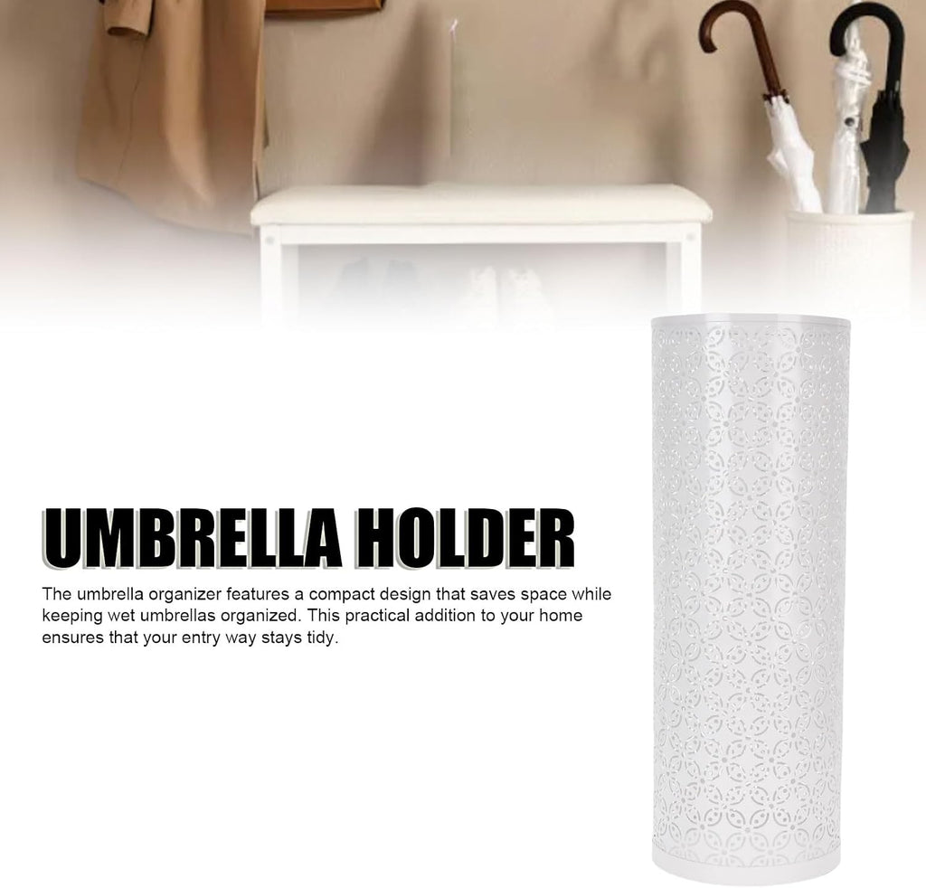 Metal Round Umbrella Stand Rack, FreeStanding Umbrella Holder for Entryway, Home, Office (White)