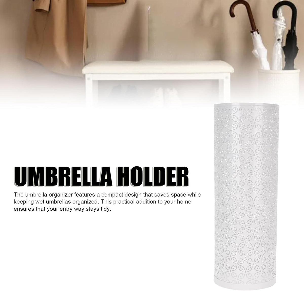 Metal Round Umbrella Stand Rack, FreeStanding Umbrella Holder for Entryway, Home, Office (White)