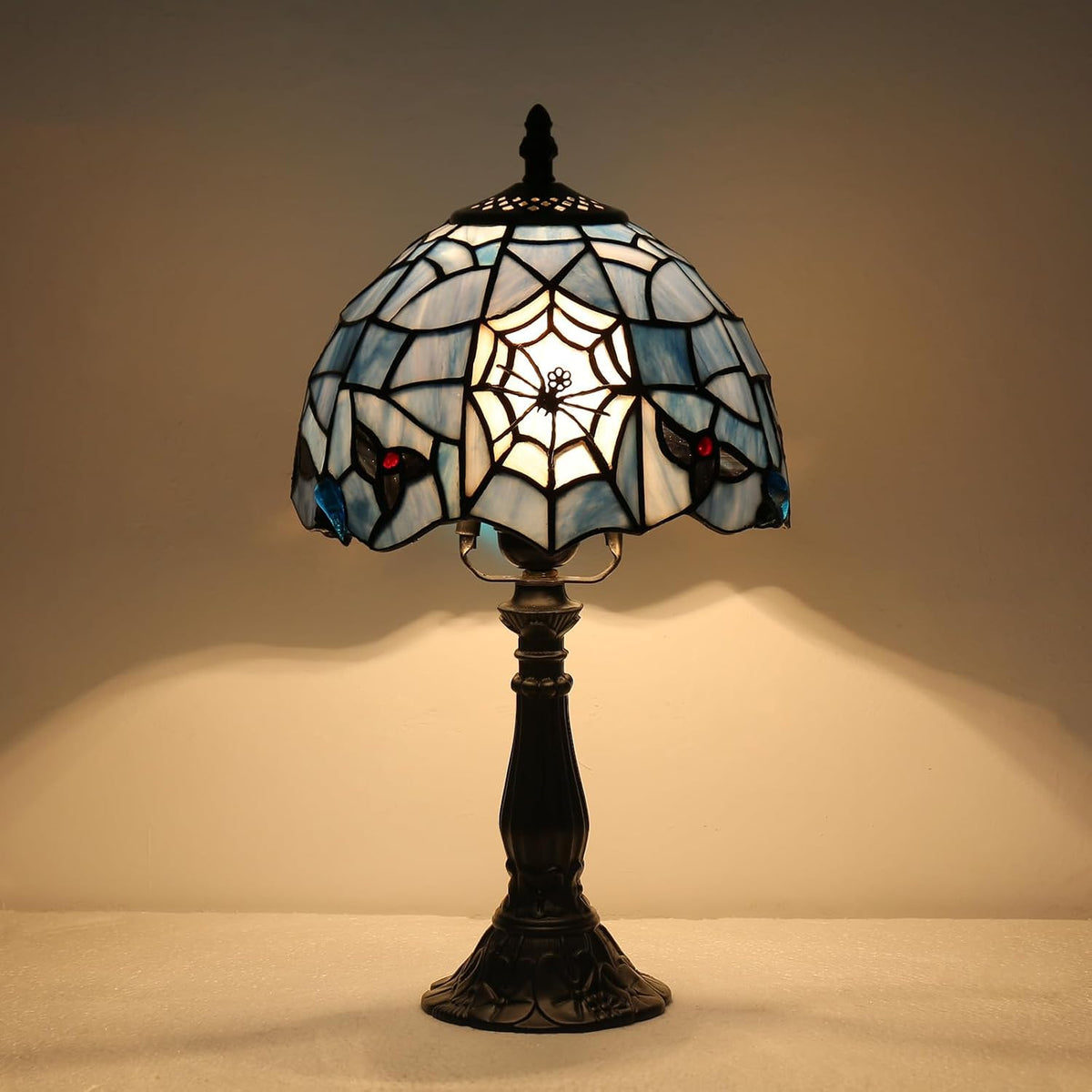 Tiffany Style Table Lamp,Stained Glass Spider Desk Lamp(8x8x15inch)