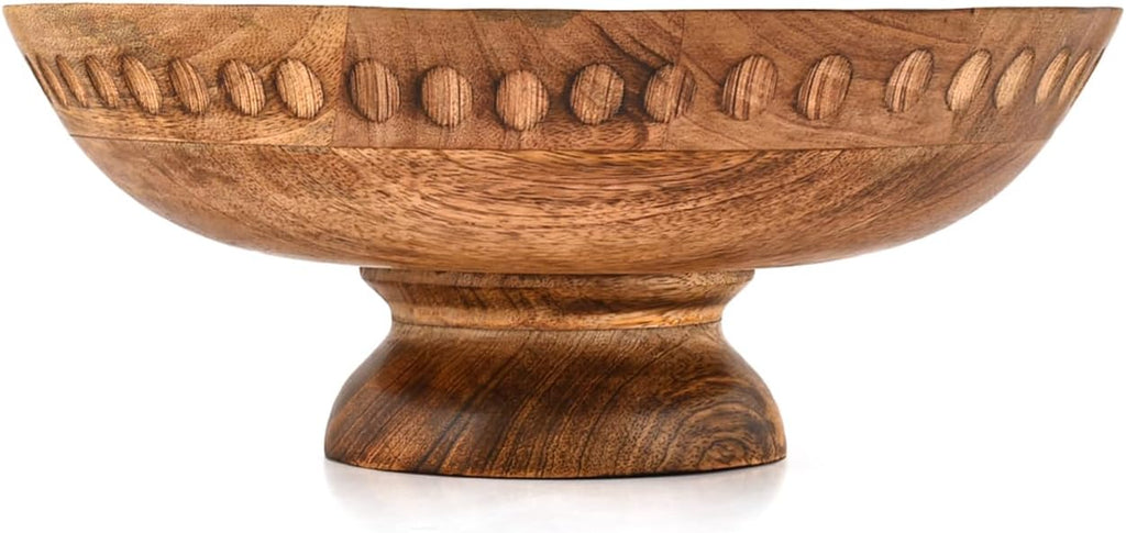 Fruit Bowl Mango Wood Elevated Decorative Serving Bowl | Natural Wooden Centerpiece for Kitchen & Dining (12" x 12" x 4.75")