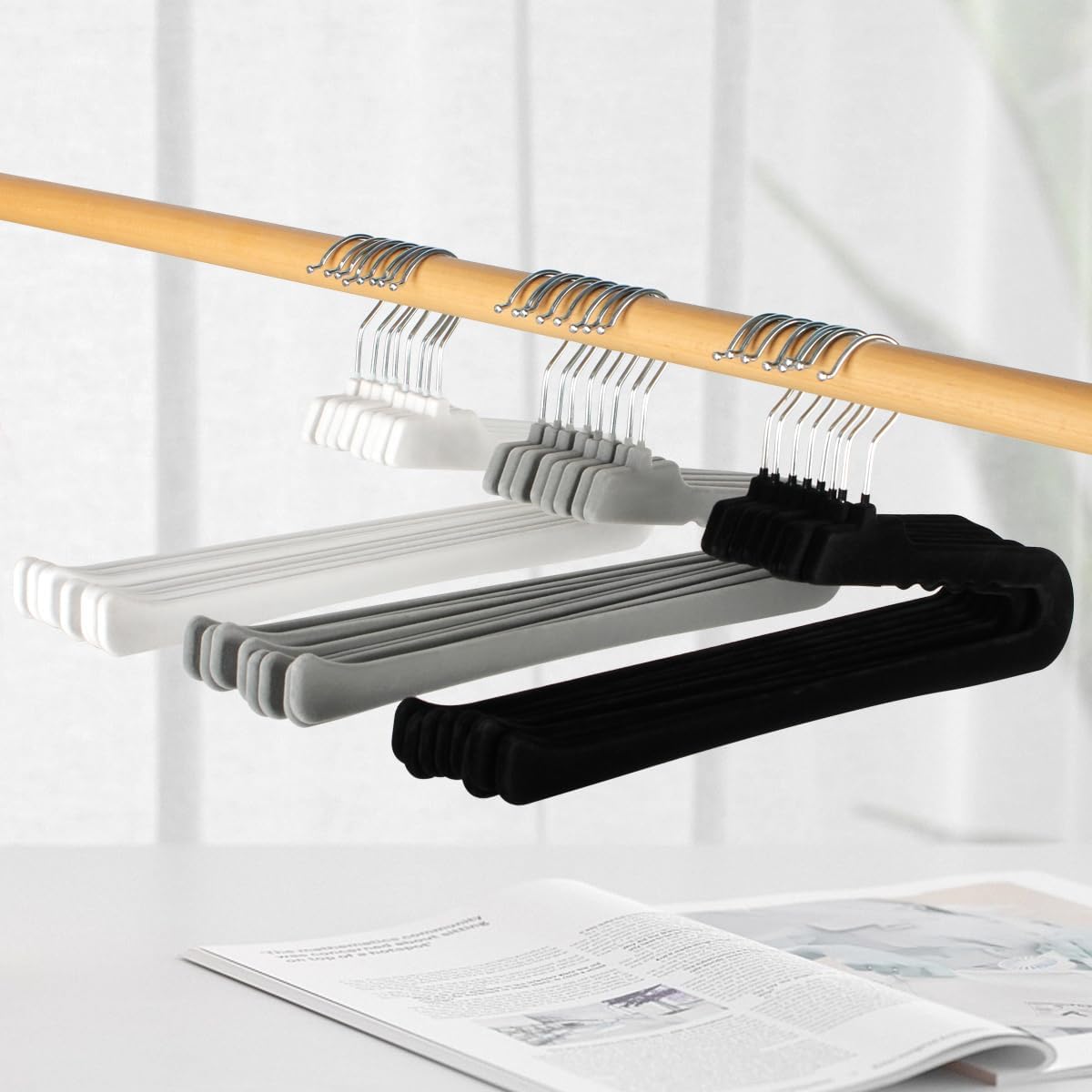 Velvet Pant Hangers Open End,8 Pack Non Slip Black Felt Trouser Hangers