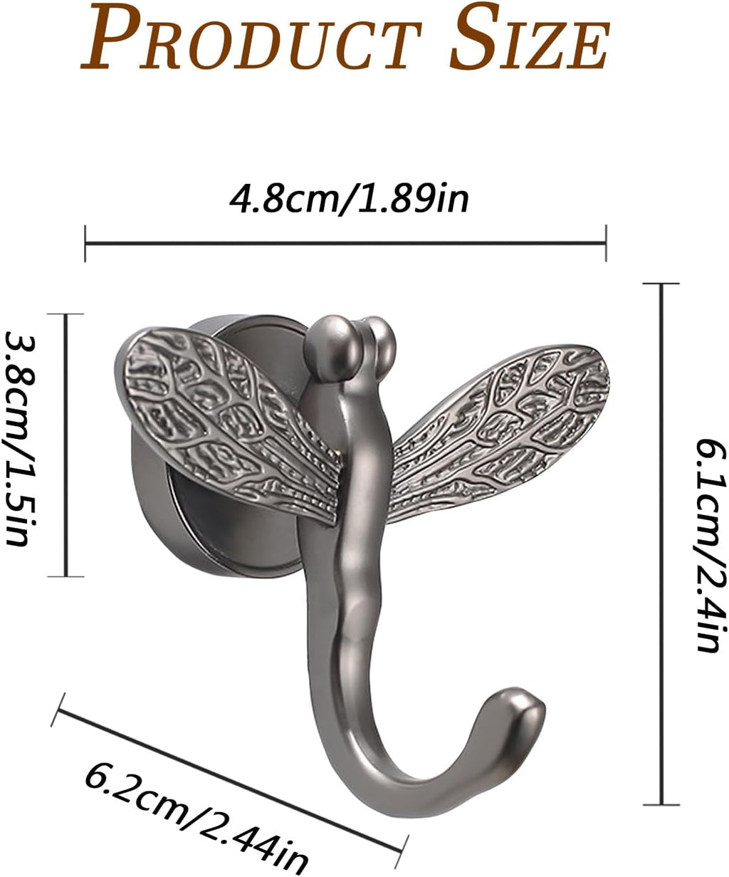 2 Pack Dragonfly Decorative Wall Hooks, Vintage Boho Coat Hooks Heavy Duty, Zinc Alloy Rust-Proof Towel Hooks for Bathroom, Entryway Hooks for Hanging Coat, Towel, Robe, Hat, Purse, Keys(Grey)