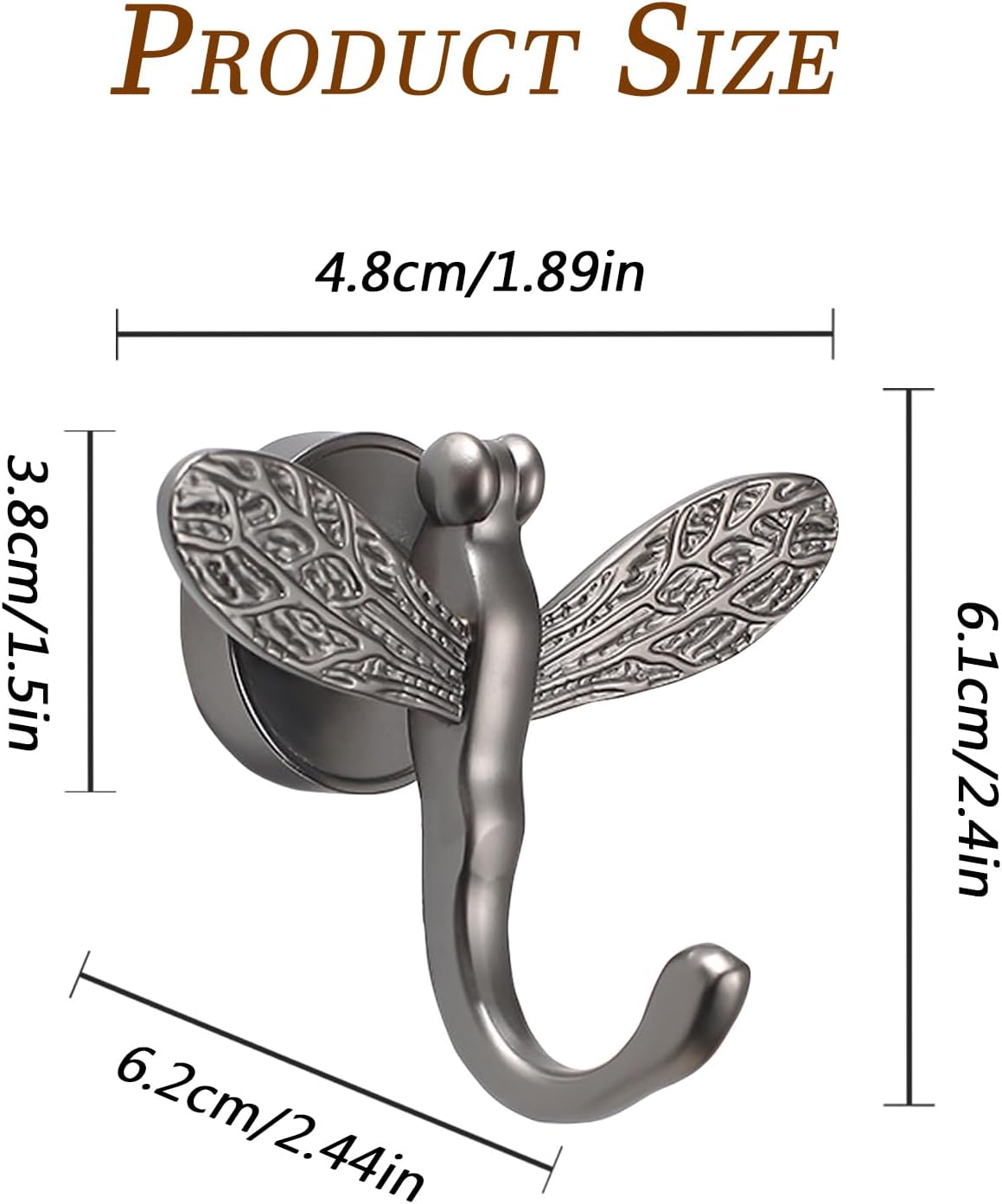 2 Pack Dragonfly Decorative Wall Hooks, Vintage Boho Coat Hooks Heavy Duty, Zinc Alloy Rust-Proof Towel Hooks for Bathroom, Entryway Hooks for Hanging Coat, Towel, Robe, Hat, Purse, Keys(Grey)