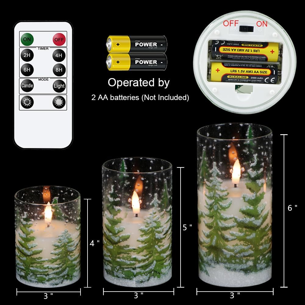 Eldnacele Christmas Tree Flameless Candles Glass with Remote and Timer