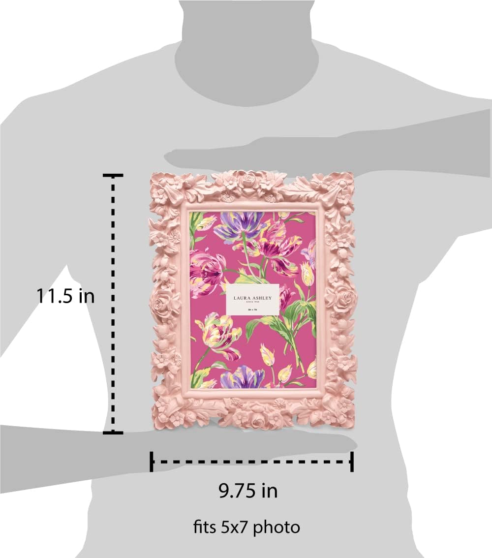 Laura Ashley 5x7 Pink Floral Textured Hand-Crafted Picture Frame w/Easel