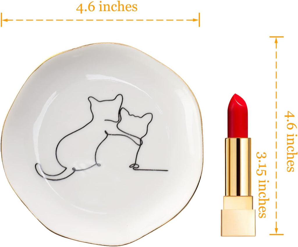 HOME SMILE Cat Ring Dish Jewelry Tray,Christmas Gifts for Cat Lovers,Ceramic White,4"