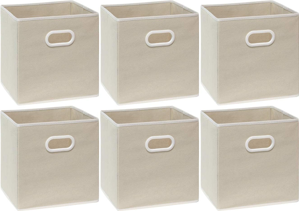 Simple Houseware 11-Inch Foldable Cube Storage Bins with Handles, Beige
