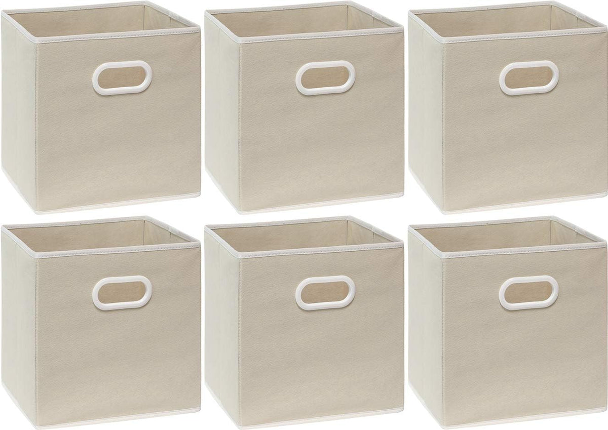 Simple Houseware 11-Inch Foldable Cube Storage Bins with Handles, Beige