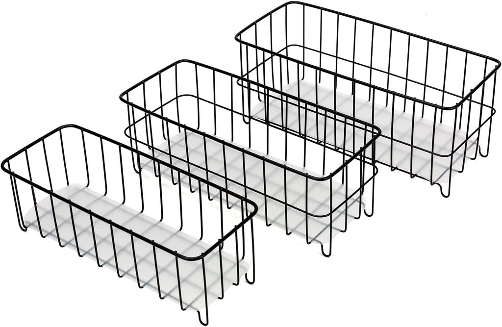 HANZE [Set of 3 Small Metal Wire Storage Organizer Basket Bins, Baskets for Household Purposes - Black