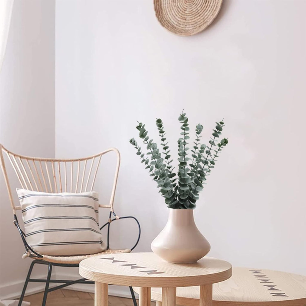 Eucalyptus Stems 12 PCS Artificial Leaves Home Office House Table Decor Wedding Bouquet Ceremony Party Flower Decoration Vase Forever Live Never Fade