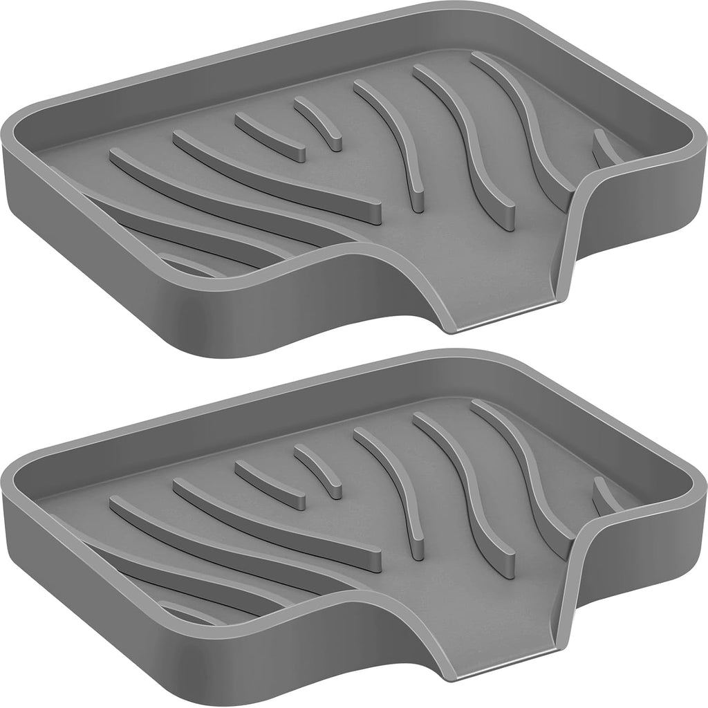 2PCS Self Draining Soap Holder,Spofit Silicone Soap Dish, Suitable for for Kitchen, Bathroom, Shower, Bath Tub,Soap Container (Grey)