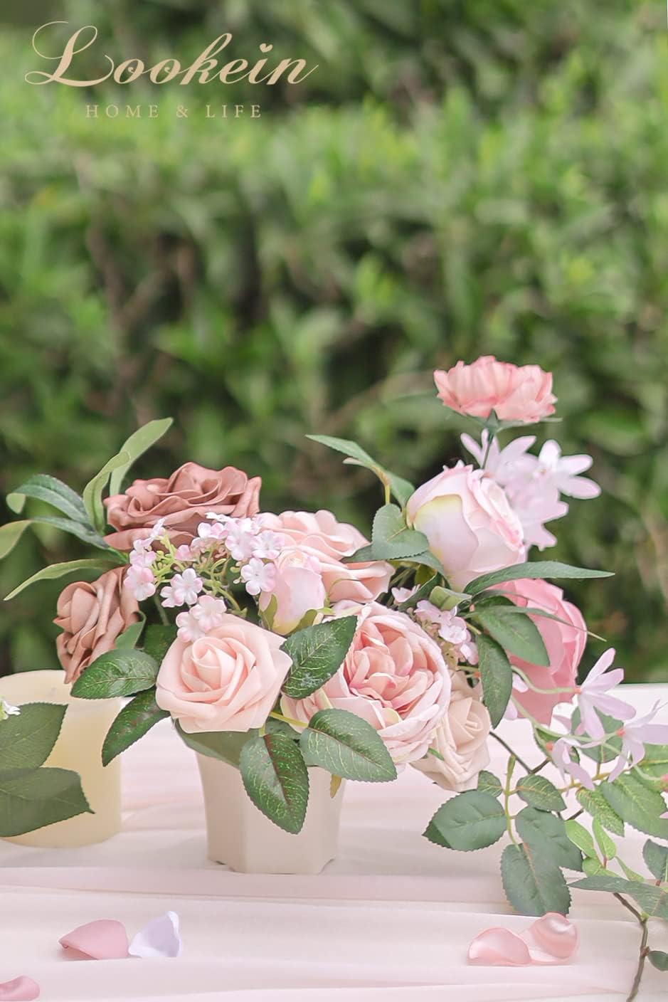 Lookein Artificial Flowers Combo Box for DIY Wedding Bouquets, Centerpieces, Arrangements, Party & Home Decor - Silk and Foam Flowers with Stems, Belle Blush