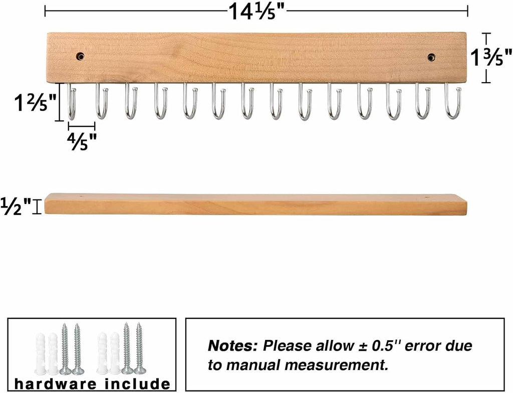 SCUNDA Wall Mounted Necklace Holder, Farmhouse Style Necklace Holder, Tangle Free Wall Jewelry Organizer with 28 Hooks(2 Packs,Natural)