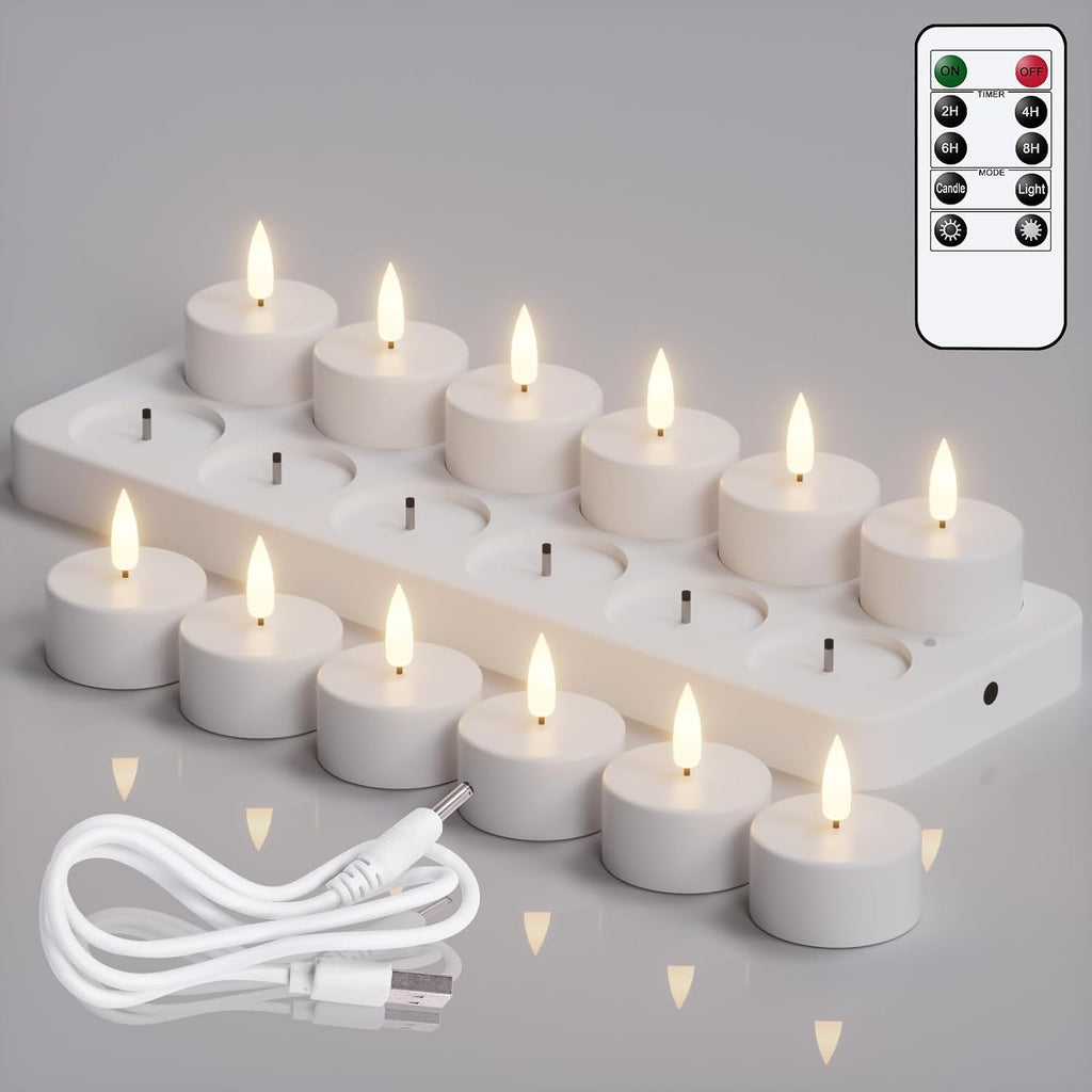12 Pcs Rechargeable Flameless Votive Candles with Remote and Timer