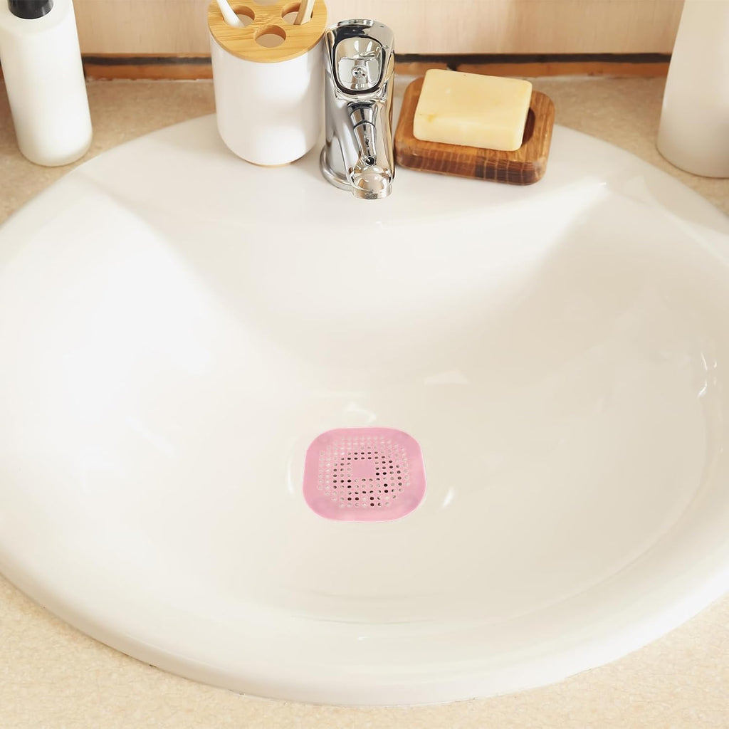PATIKIL Hair Drain Catcher 5-1/2 Inch, 2 Pcs Silicone Square Drain Protector Hair Stopper with Suction Cup for Kitchen Bathroom Balcony Landscaped Walkways Patios, Pink