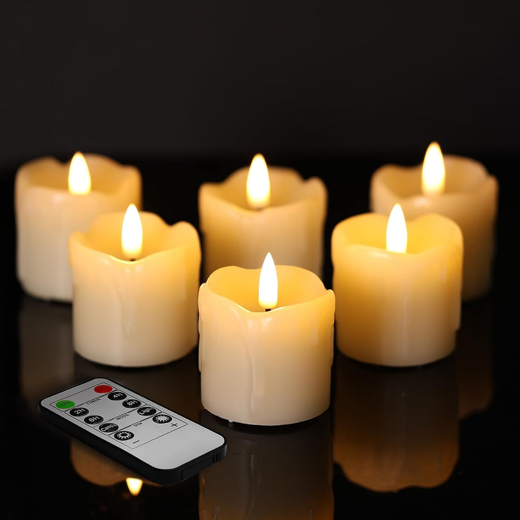 Eywamage Ivory Dripping Wax Flameless Votive Candles with Timer Batteries