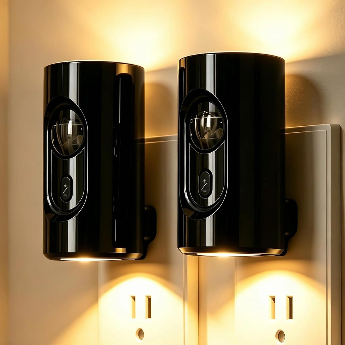 Plug in LED Night Light, Motion Sensor, Warm White Dimmable, Black 2 Pack