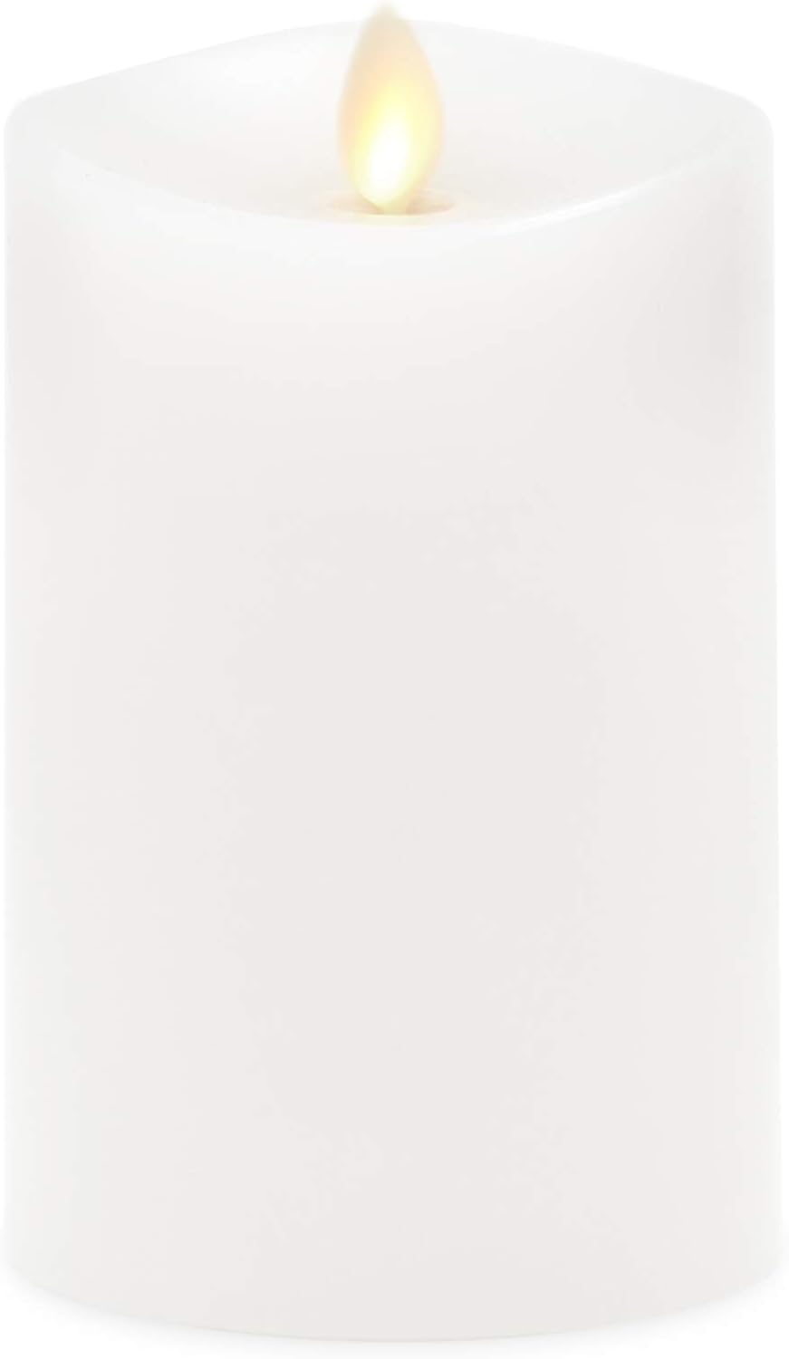 Luminara Flameless Pillar Candle Medium (5.5 inches Tall), Flickering Real Flame Effect, Melted Edge, Real Wax, Smooth Finish, Unscented, White, LED Battery Powered