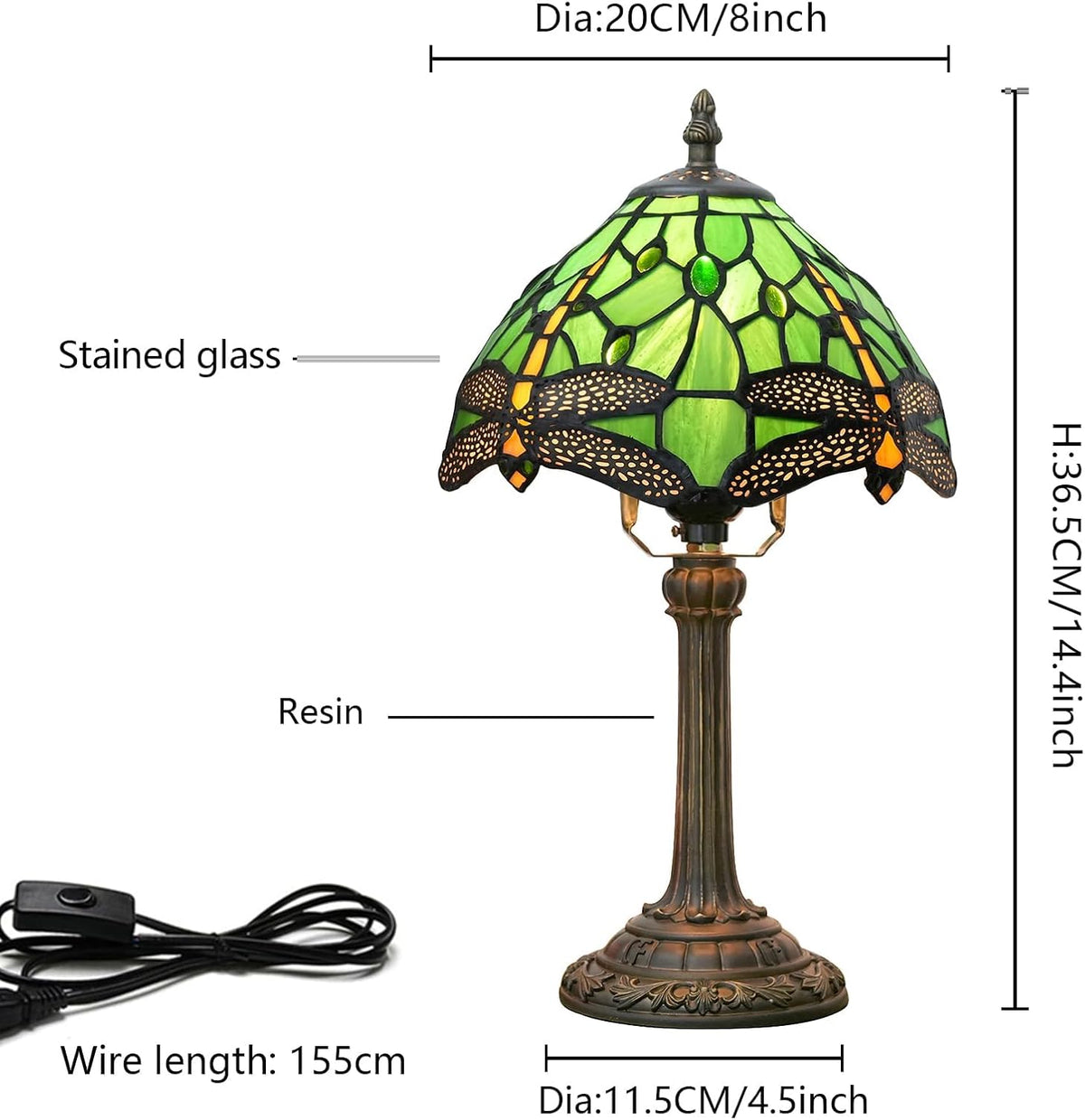 Tiffany Lamp Stained Glass Table Lamp Dragonfly Style Small Bedside Lamp Living Room Dining Room Reading Office Decoration Desk Lamp Home Decoration Creative Gift