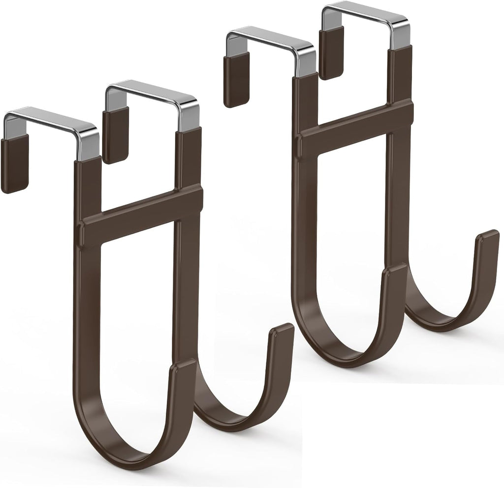 FYY Over the Door Hooks, Double-Hanger 2 Pack, Fits Doors 1 3/8" Brown