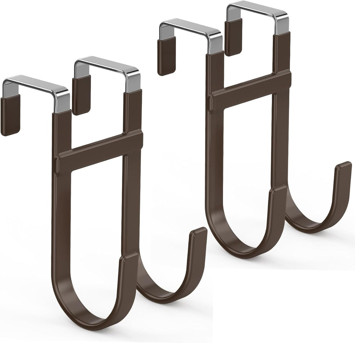 FYY Over the Door Hooks, Double-Hanger 2 Pack, Fits Doors 1 3/8" Brown