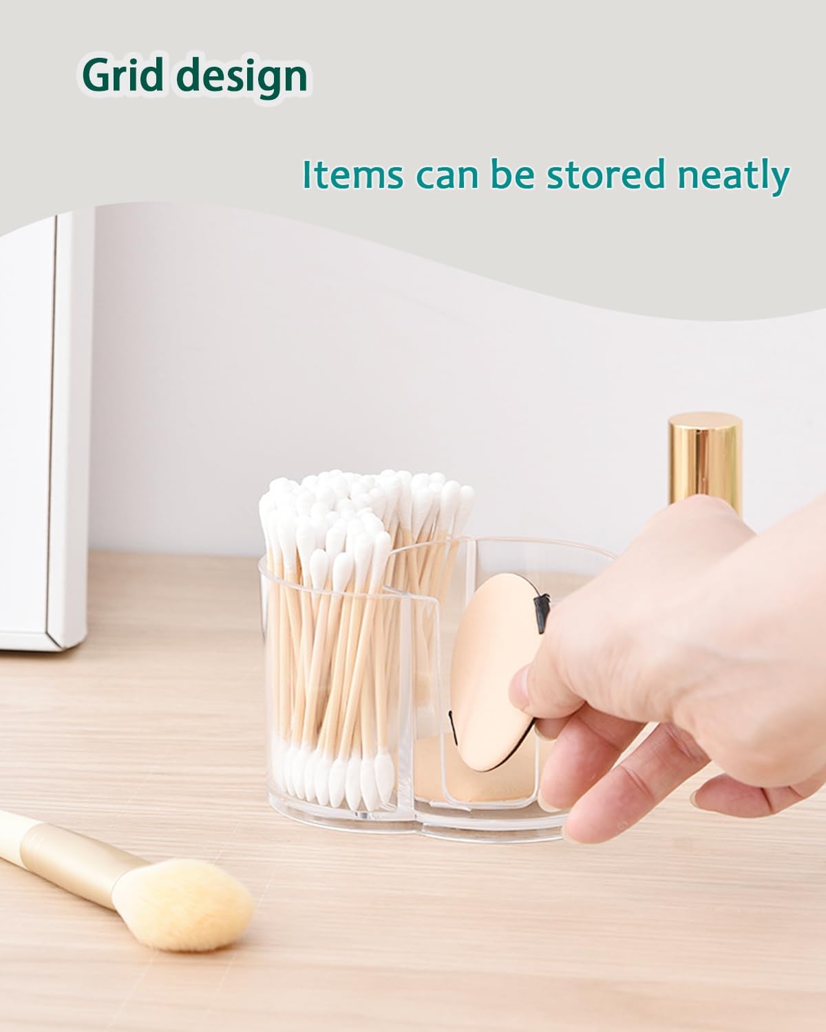 2-in-1 Cotton Swab and Cotton Round Holder with Lid, Clear
