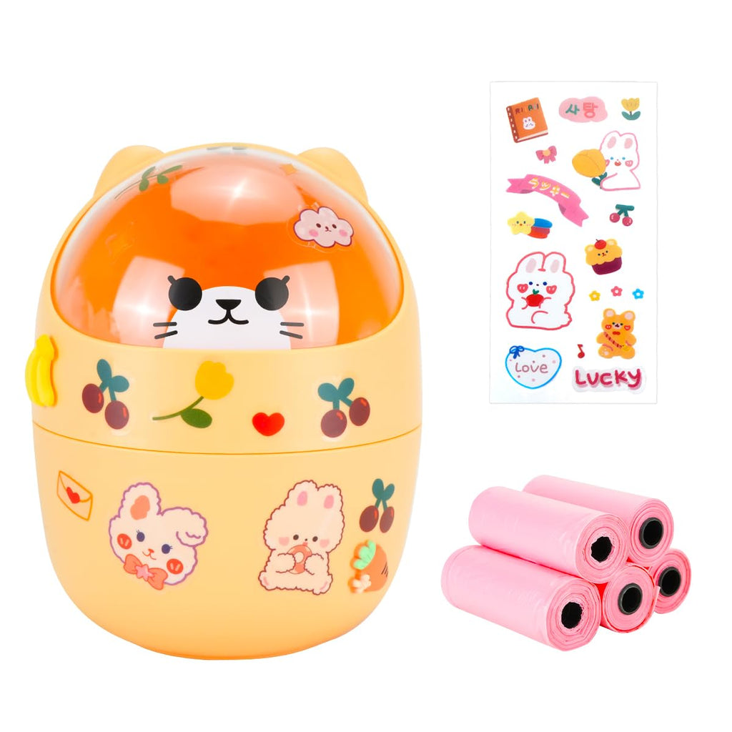 Cute Mini Trash Can with 5 Rolls, Orange