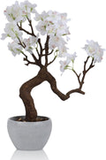 TOARTi Artificial White Cherry Blossom Potted Plant with Stone Pot, 12.2" Tall Fake Flowers Faux Plant Desk Decor, Decorative Plants Indoor Decor for for Home Bedroom Bathroom Office Desk
