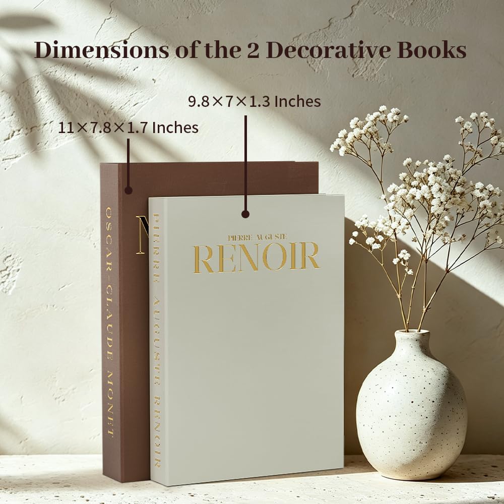 FOOMAN Beautiful Decorative Books, Set of 2 Linen Faux/Fake Book Boxes