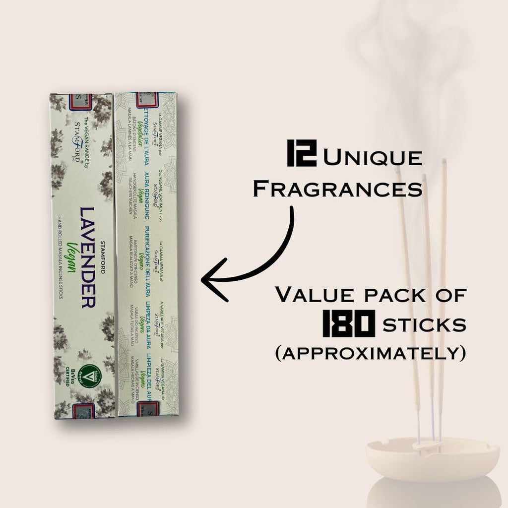 Stamford Masala Vegan Incense Sticks Variery Pack - 180 Incense Sticks | Exclusive Vegan Range Collection | Best for Meditation,Yoga,Aroma Therapy, Relaxation