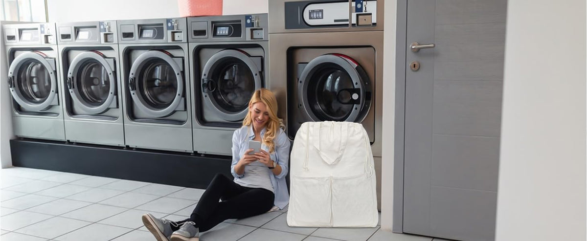 Large Cotton Laundry Bags for Dorm, XL Heavy Duty Laundry Bag with Straps