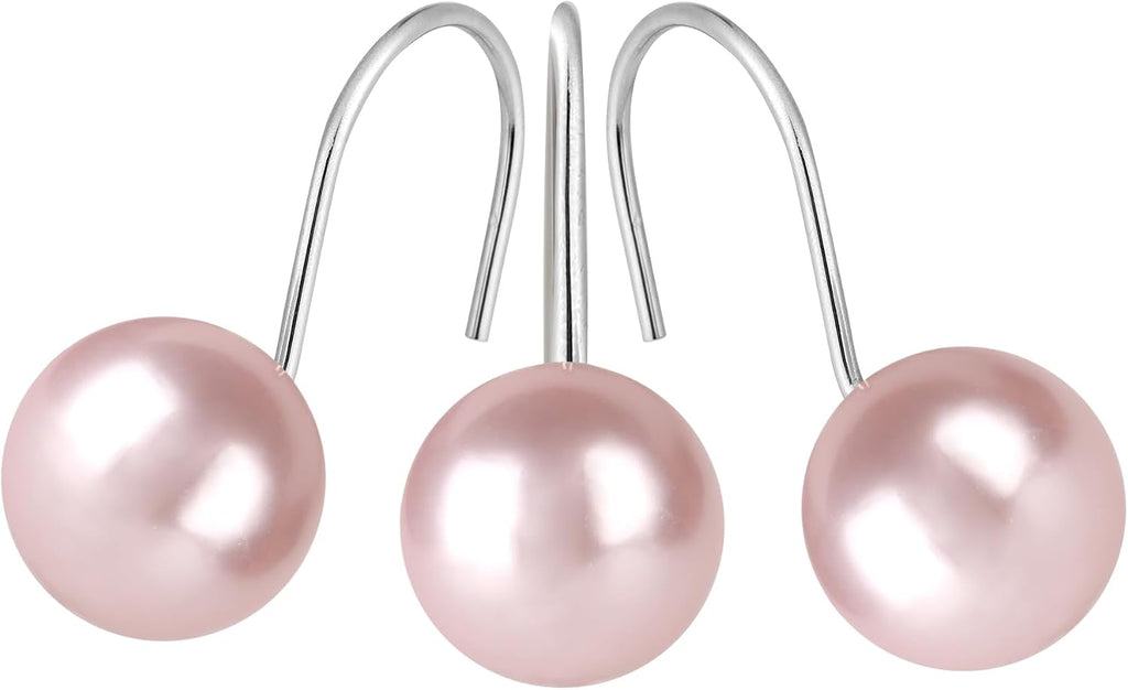 Pearl Shower Curtain Hooks, 12PCS Stainless Steel Anti Rust Artifical Pearl Decorative Shower Curtain Hooks Cute Theme Shower Curtain Hooks for Bathroom Bedroom Room Decor (Pink)