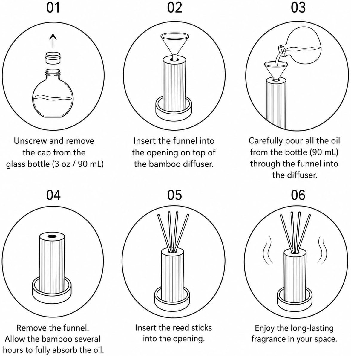 Bamboo Forest Reed Diffuser Set, 90 ml, Alcohol-Free Home Fragrance, Natural Bamboo Design, Bathroom & Home Decor